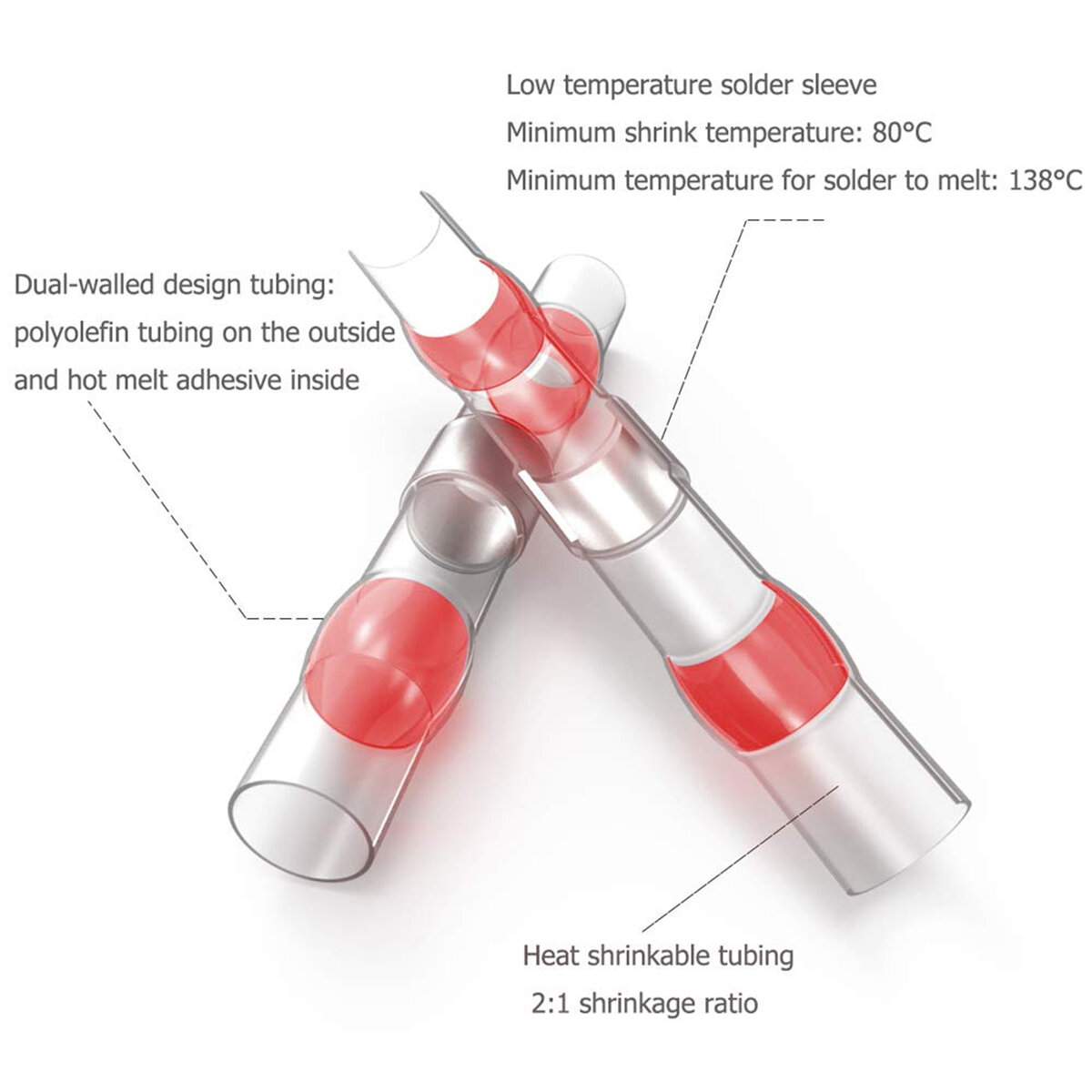 Solder Seal Heat Shrink Waterproof Butt Wire Connectors Terminals Electrical Copper with Soldering Sleeve Bullet ConnectorButt W