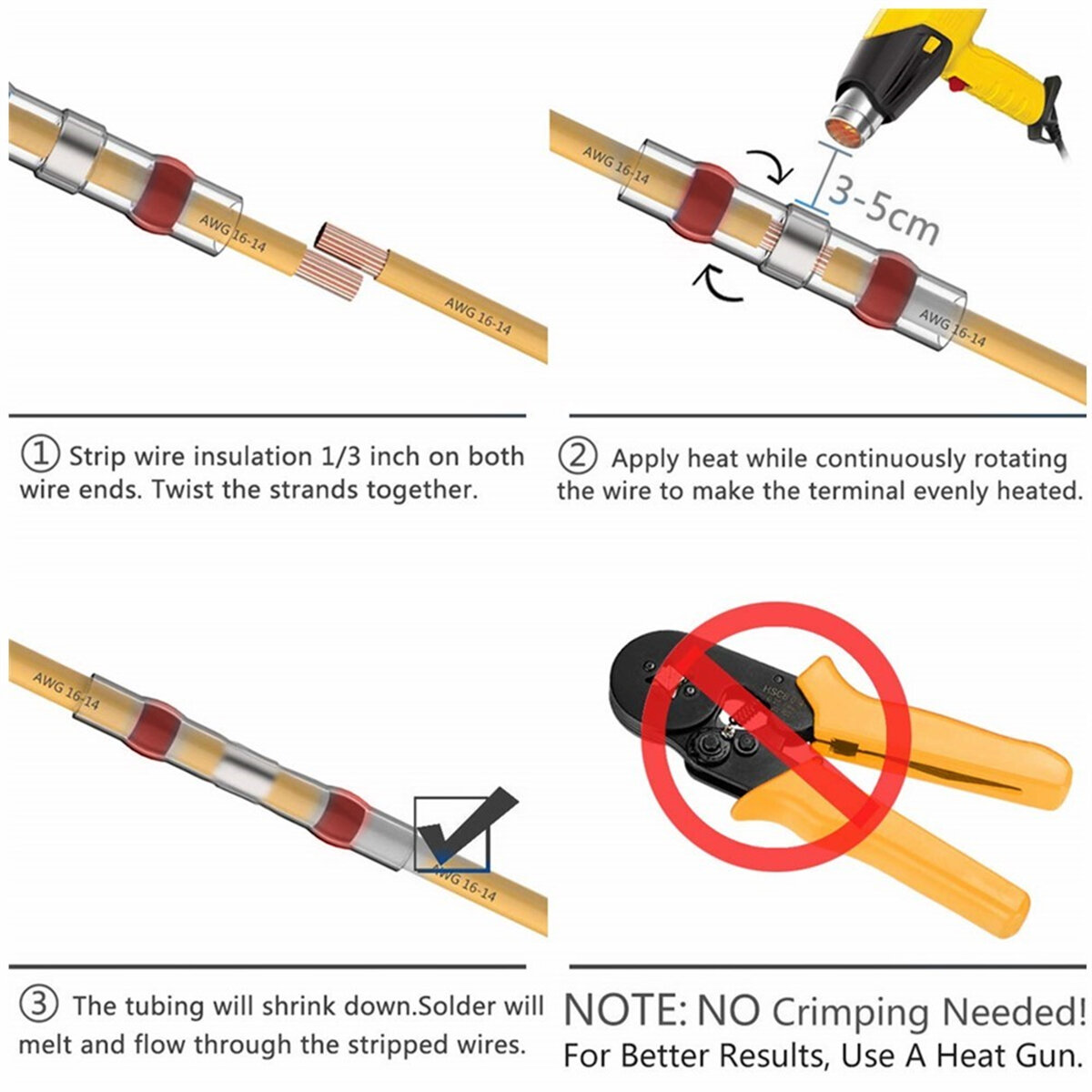 Solder Seal Heat Shrink Waterproof Butt Wire Connectors Terminals Electrical Copper with Soldering Sleeve Bullet ConnectorButt W