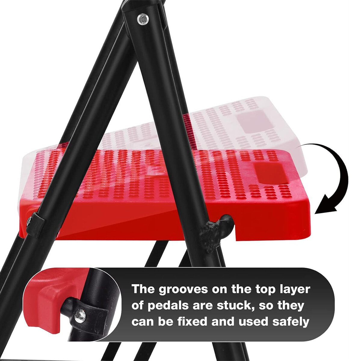 [US Direct]Portable Folding Ladder Red 4 Step Anti-Slip Wide Pedal Versatile Use for Home Office Garden