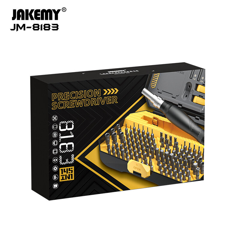 Jakemy 145 Piece Precision Screwdriver Set with Comprehensive Repair Kit with 132 CR-V Bits, Anti-Slip Handle, Adjustable Extens