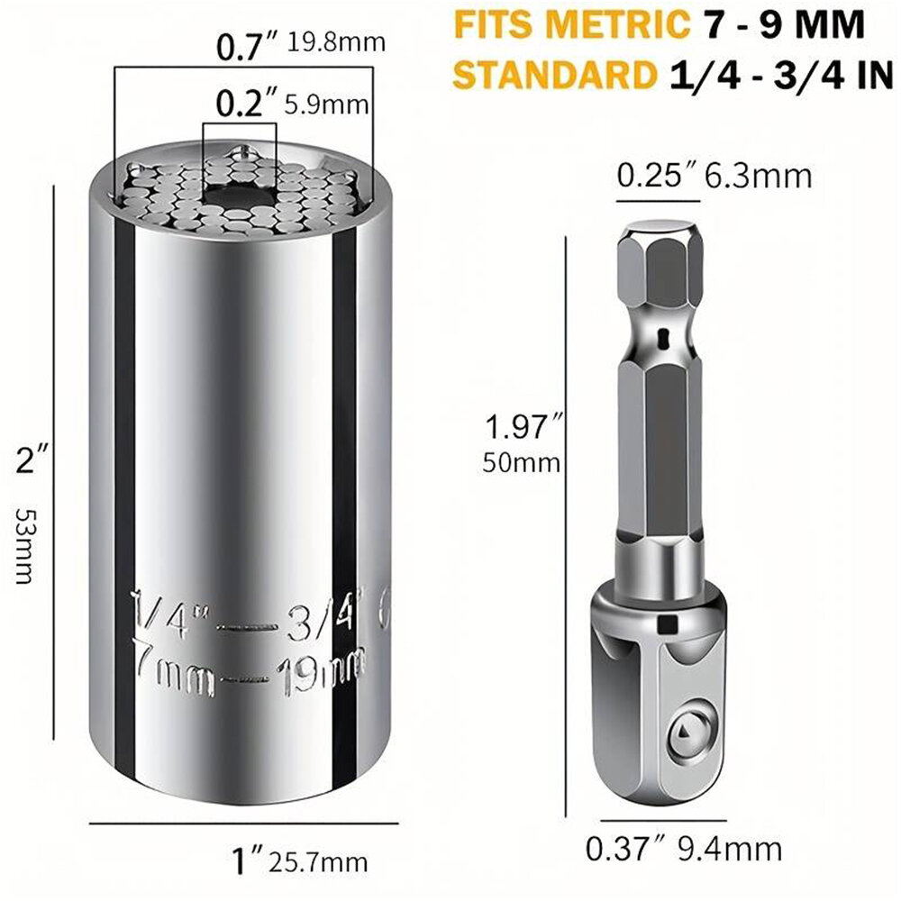 Universal 7-19mm Socket Torque Wrench Head Drill Ratchet Sleeve Wrench Magic Grip Multifunctional Hand Tools