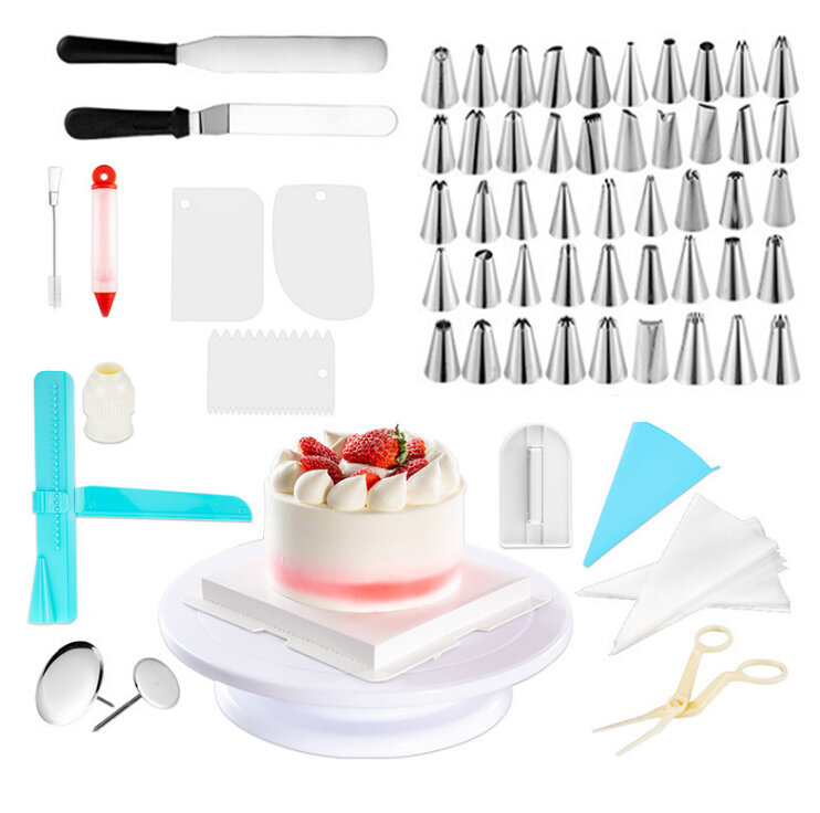 164Pcs DIY Cake Decor Kit Tools Baking Supplies Turntable Sets Spatula Stand Kits