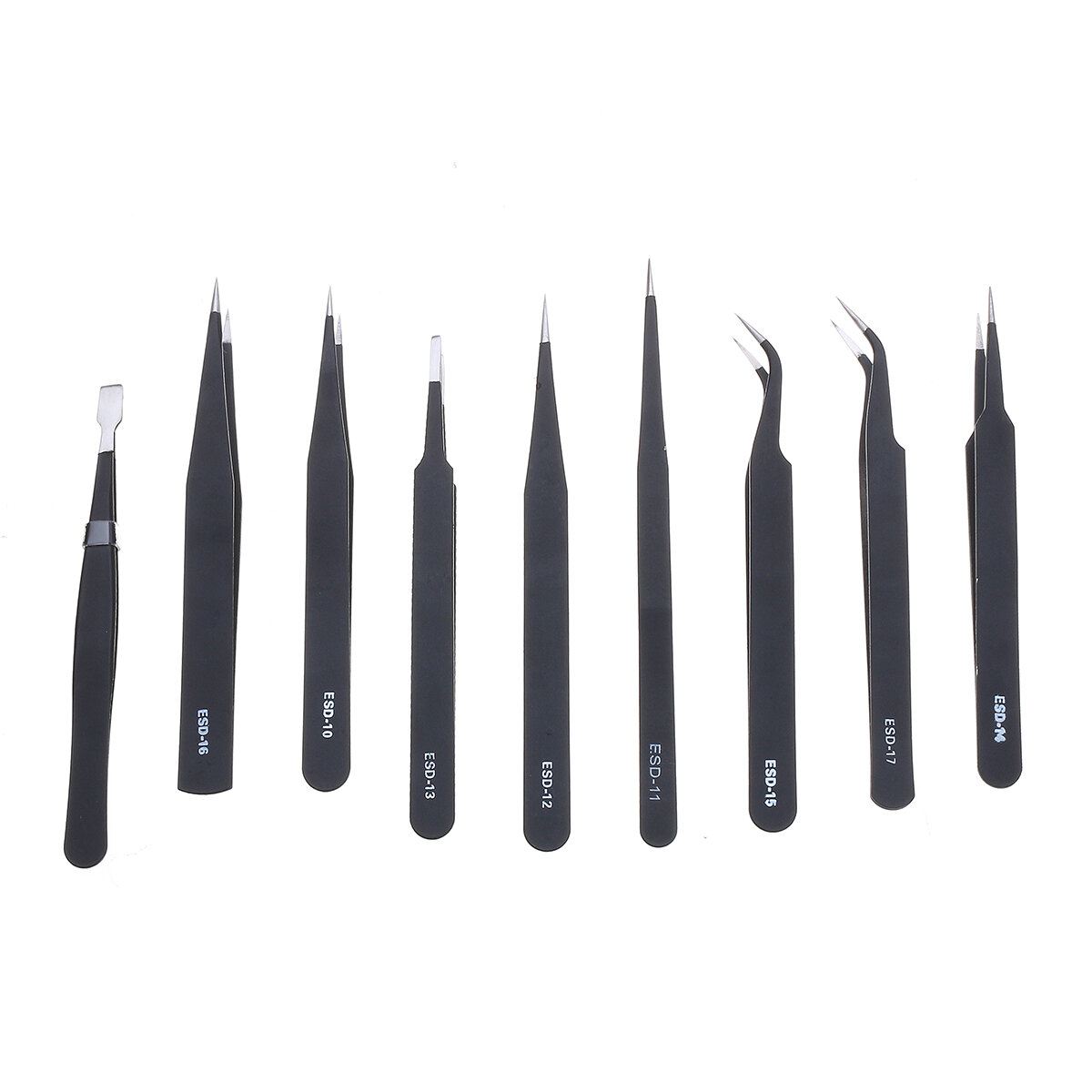 10PCS ESD Tweezer Anti-static Stainless Steel Precisiion Tweezers for Electronics Nail Beauty