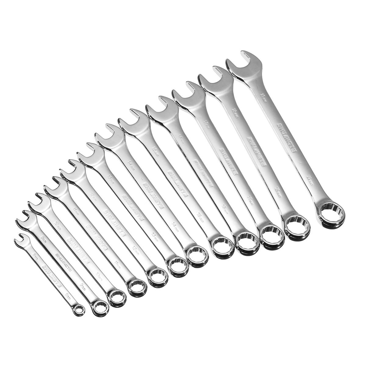 12pcs Spanners Wrench Chrome Vanadium Steel Polished Tool Set Kit 6-19mm COD