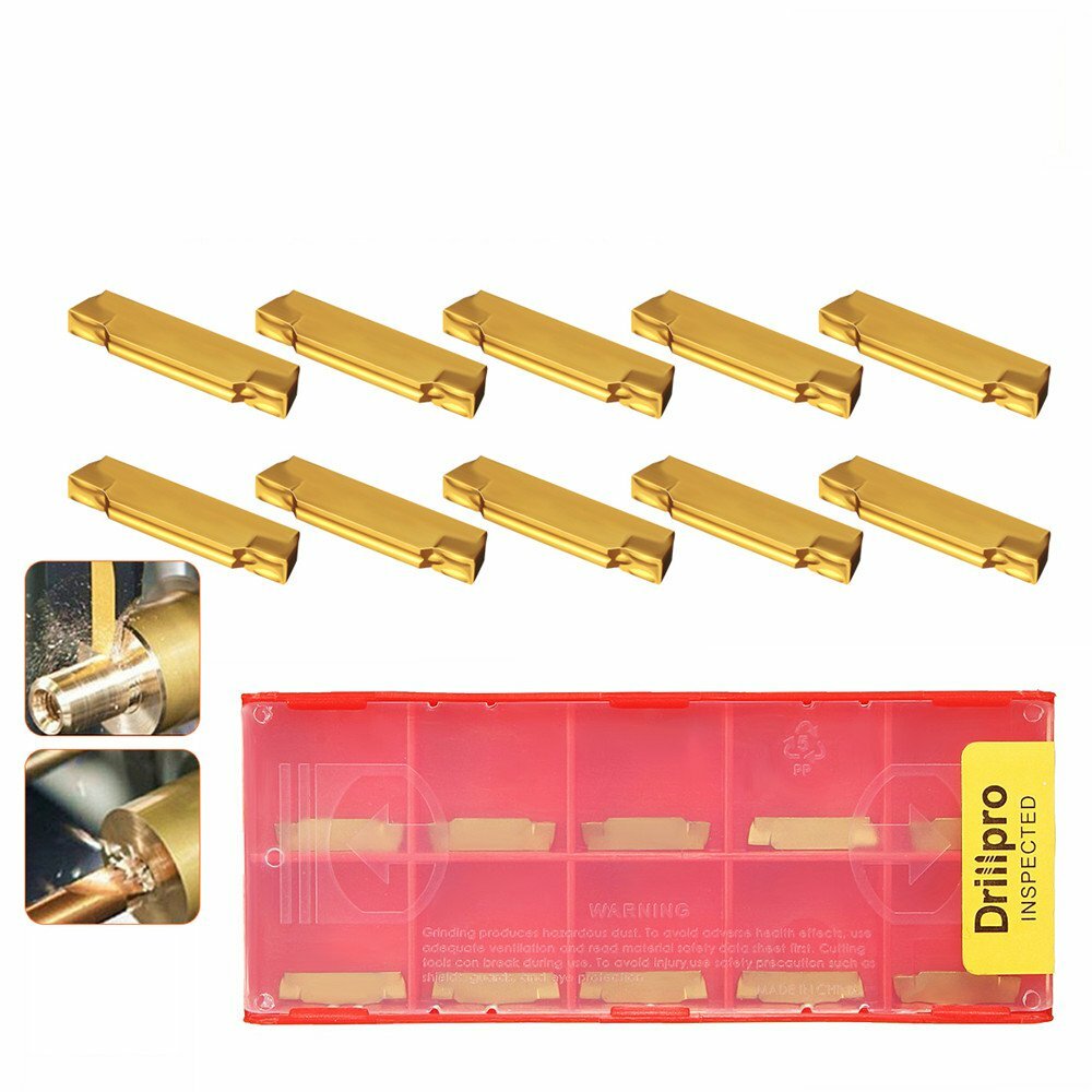 Drillpro 10Pcs MGMN200-G Carbide Inserts Blades For MGEHR/MGIVR Grooving Cut-off Tool Carbide Insert Lathe Cutter Tool