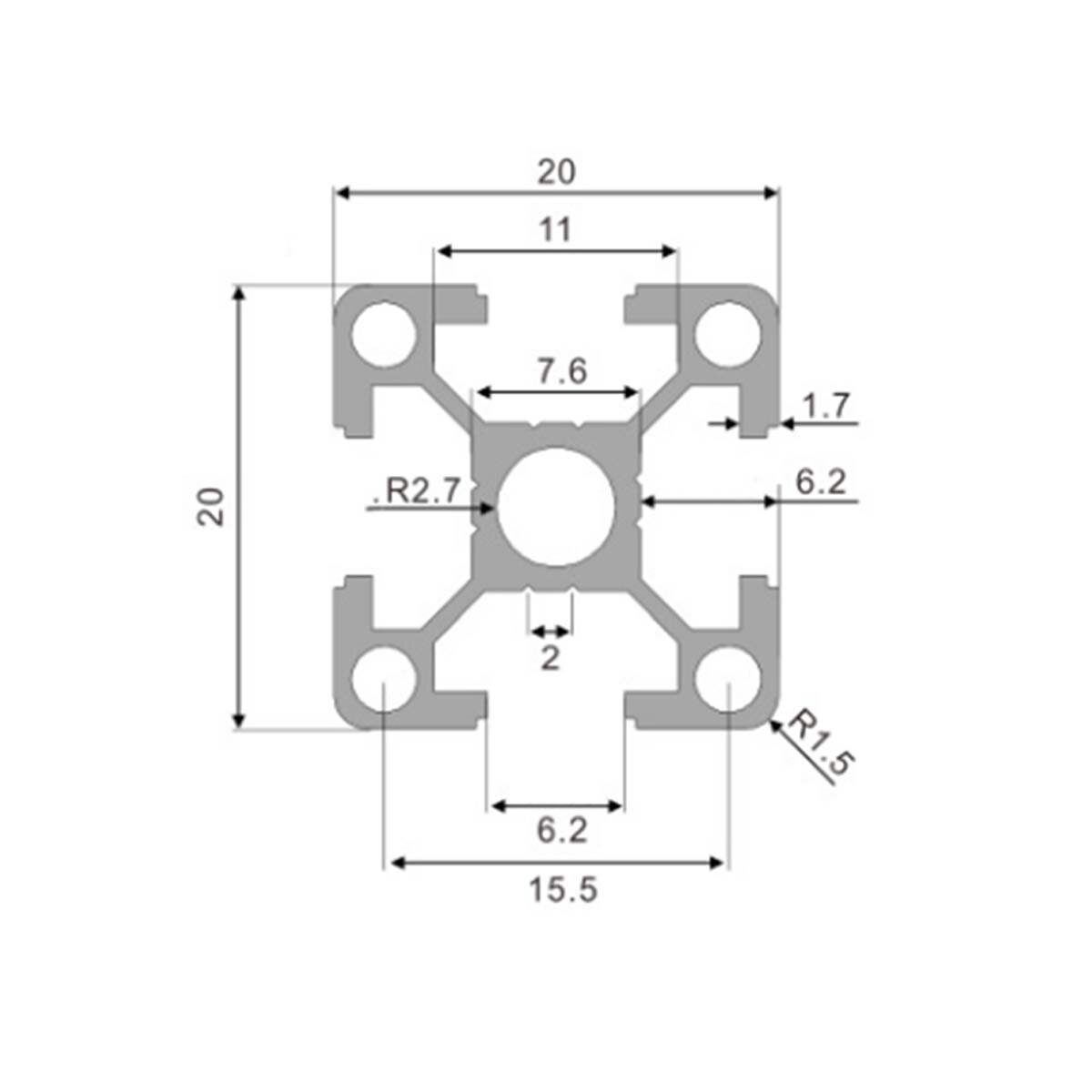 Machifit Silver 100-250mm 2020 T-slot Aluminum Extrusions Aluminum Profiles Frame for CNC Laser Engraving Machine