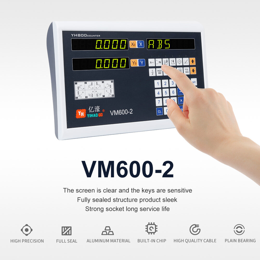 YHSINO VM600-2 Digital Readout YE Grating Scale with 2 Axis AC 80V-240V Power 15W Long Service Life Suitable for Various Grating