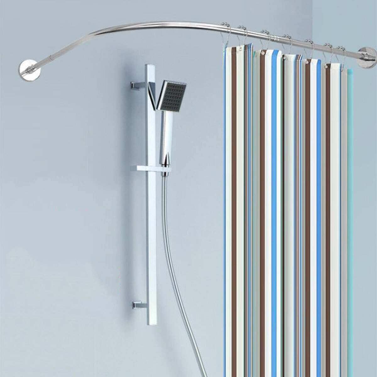 Stainless Steel Adjustable Curved Shower Curtain Rod Bathroom Bars Rail Rod COD