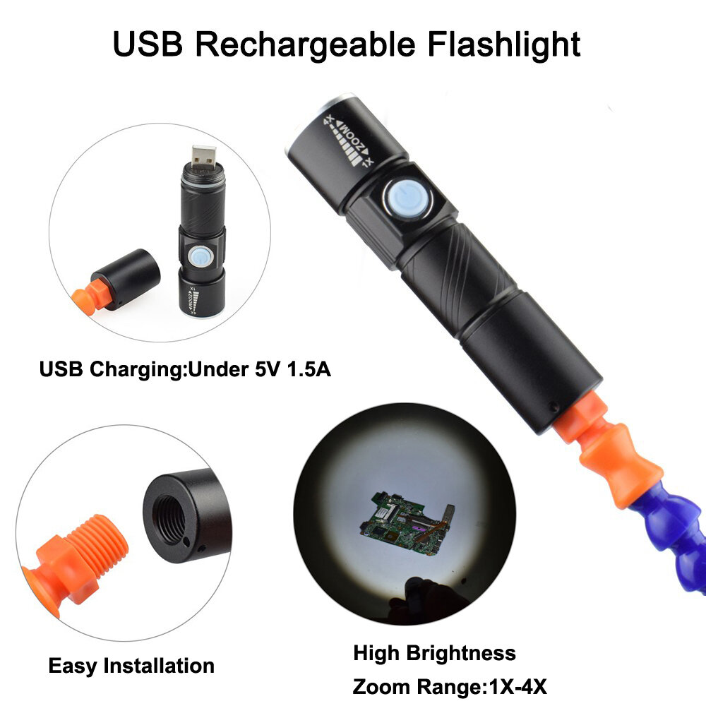 Multi-Functional Soldering Helping Hand with 6 Pc Flexible Arms Aluminum Alloy Soldering Station with Fan Magnifying Glass and F