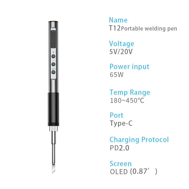 PTS100 T12 PD 5-20V 65W Portable Electric Soldering Iron CNC Metal Body Temperature Adjustable Solder Welding Station