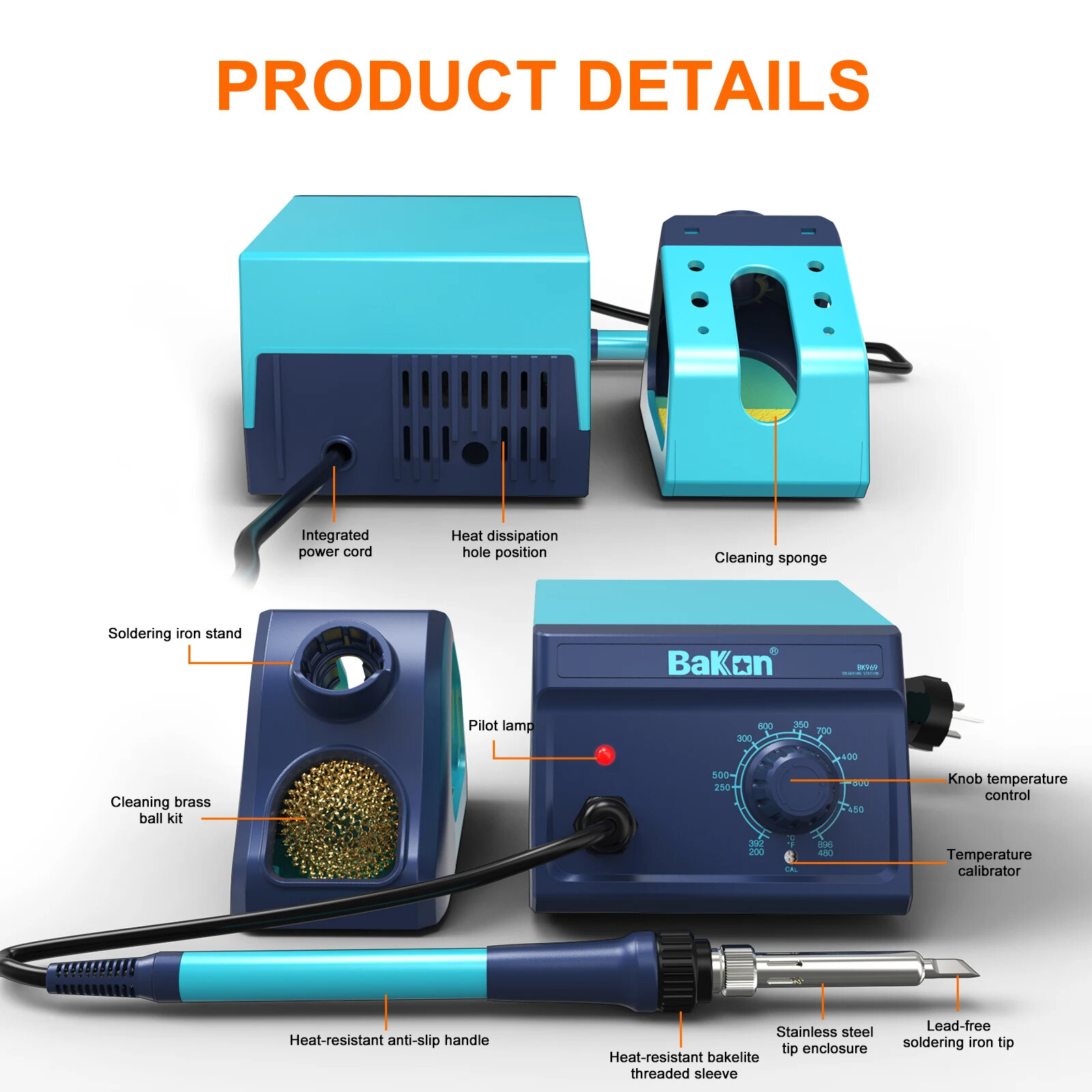 BK969 90W Soldering Iron Station with Ceramic Heating Core Rapid Fast Temperature Recovery Precise Control Safety Earth-Leakage