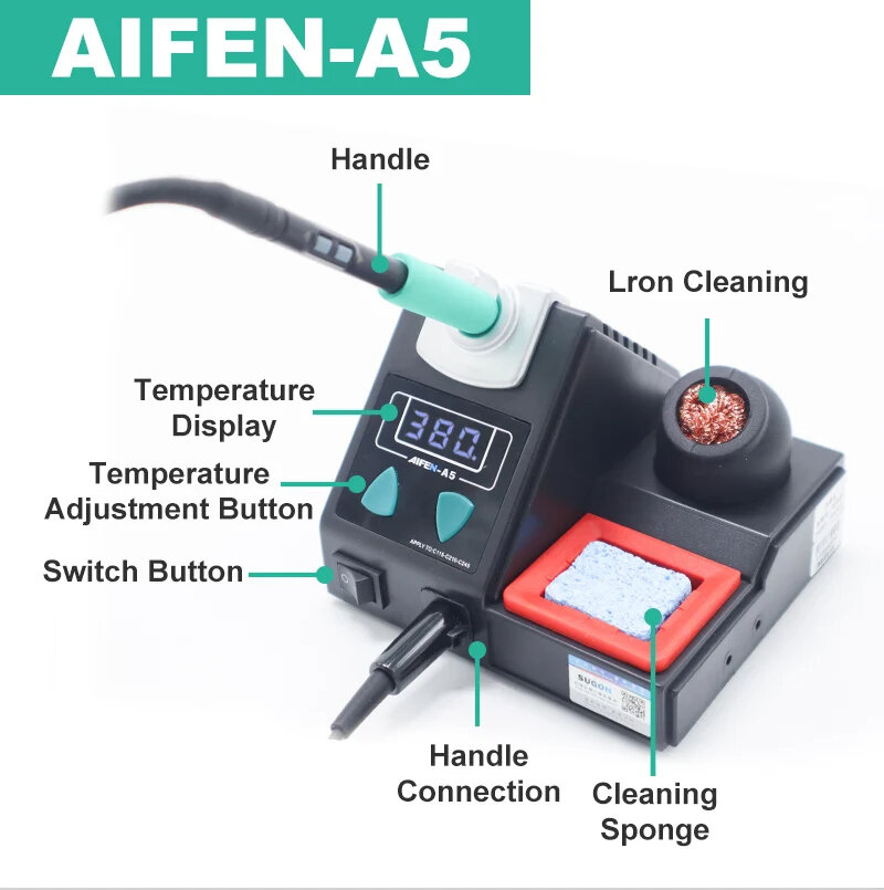 AIFEN A5 210 Soldering Station Compatible with JBC Soldering Iron Tips Powerful 120W Max Wide Temperature Range AC 220V/AC 110V