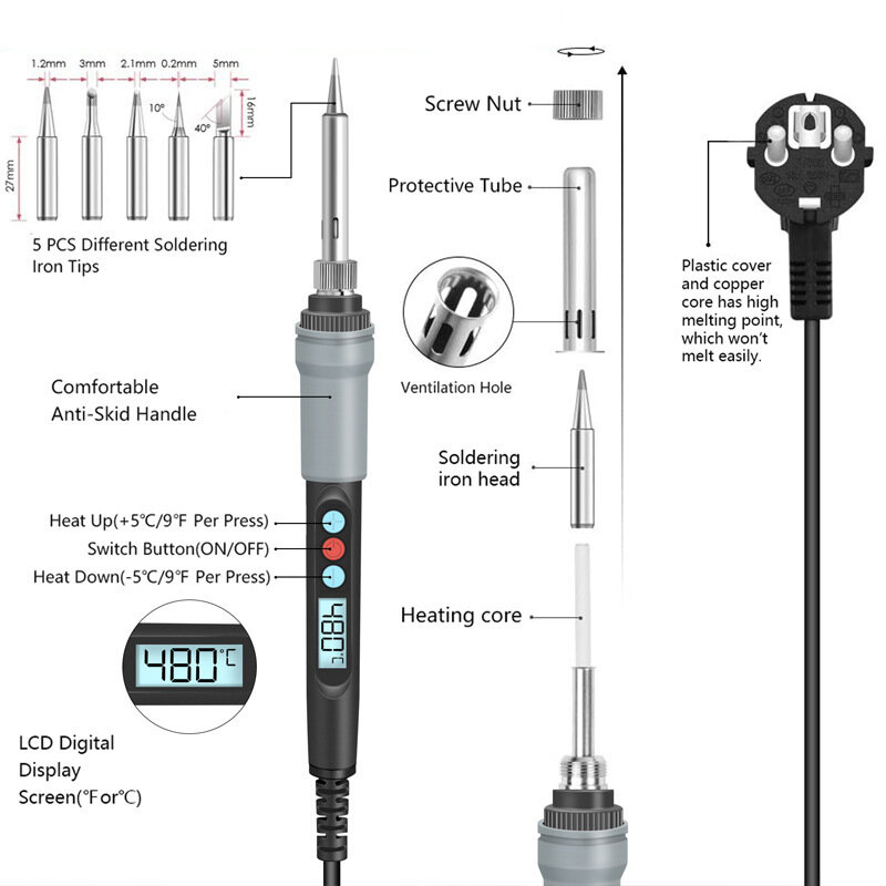 Handskit 110V/220V 60W/90W Adjustable Temperature Soldering Iron Set For cutting, Welding, Repair Welding