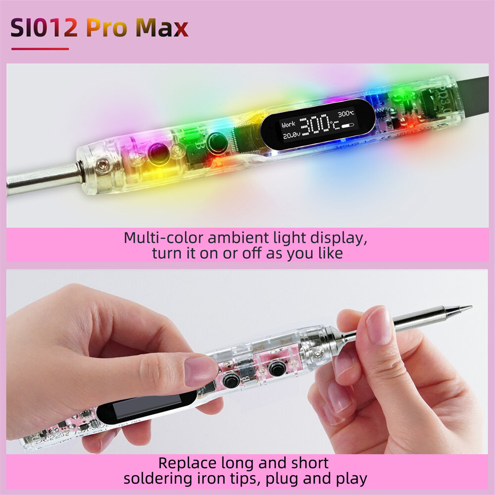 SEQUER SI012 Pro Max T12 Portable OLED Soldering Iron with Color Ambience Light Chinese, English and Russian Menu Applicable T12