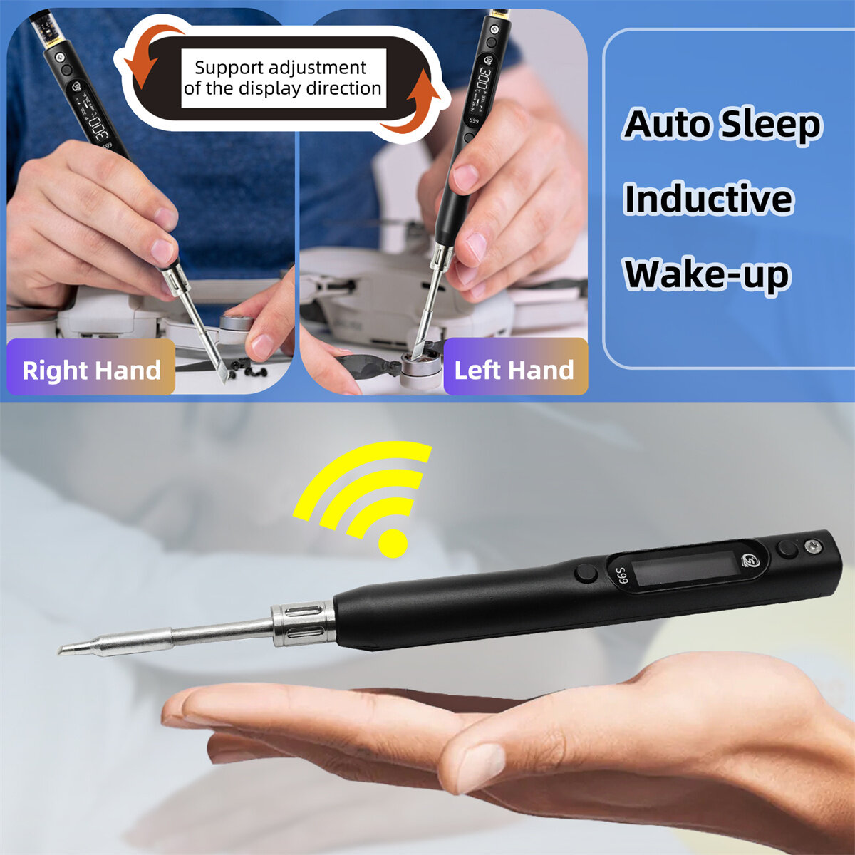 SEQURE S99 Soldering Iron Support PD|QC|DC|PPS Power Supply Compatible with C245 Tip for Drone RC Model Welding Repair Tool Anti