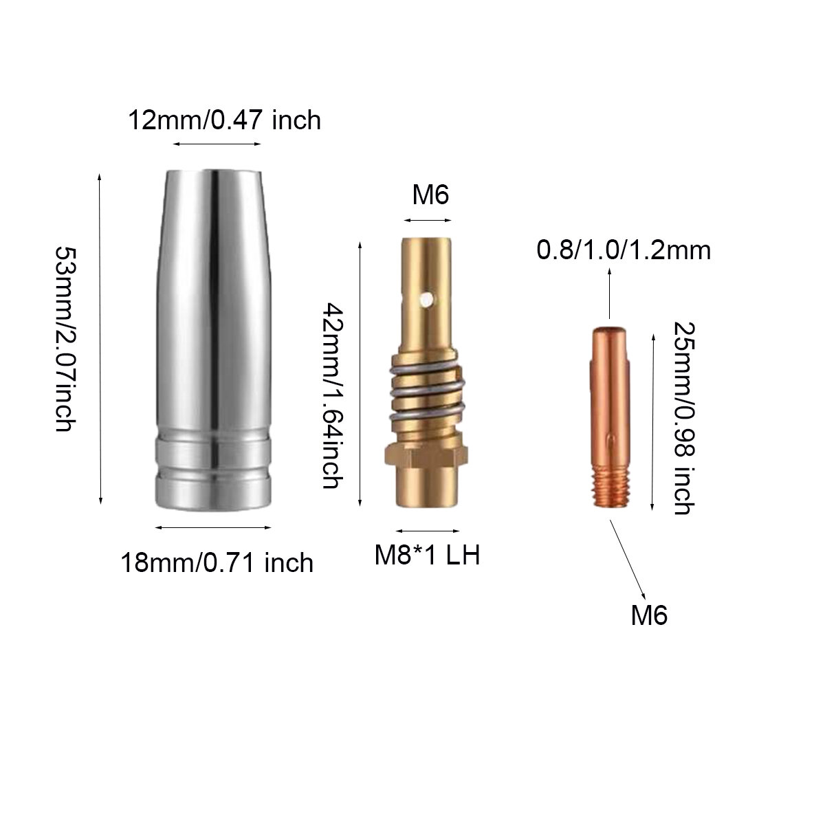 14Pcs 15AK Welding Torch Consumables 0.6mm 0.8mm 0.9mm 1.0mm 1.2mm MIG Torch Gas Nozzle Tip Holder of 15AK MIG MAG Welding Torch