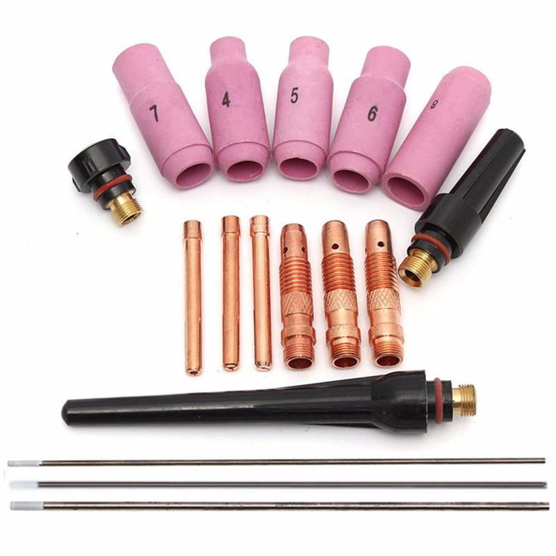 17Pcs TIG Welding Torch Cup Collet Body Nozzle Tungsten Kit WP-17 WP-18 WP-26 COD