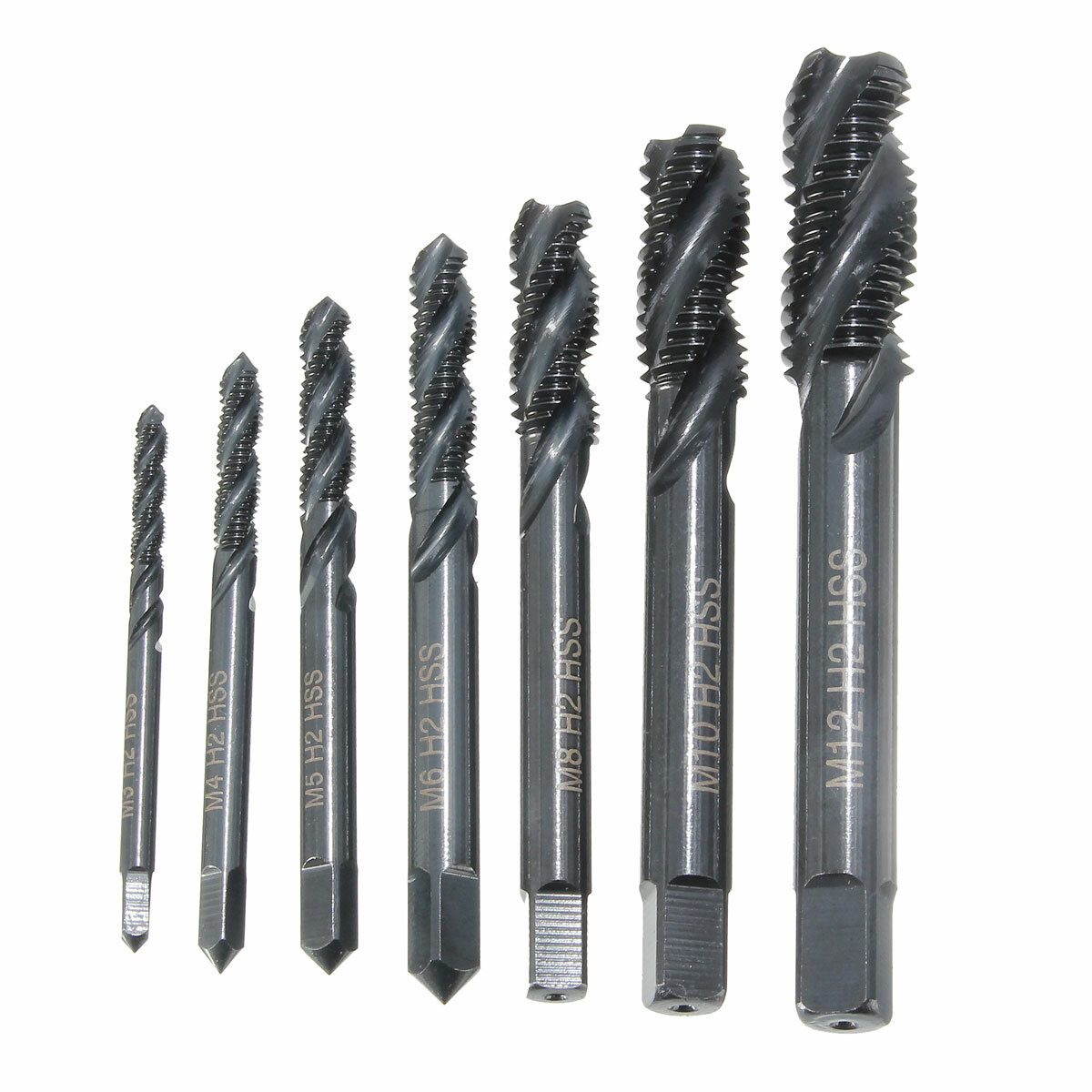 Drillpro 7pcs M3-M12 HSS Nitriding Coated Screw Tap Metric Right Hand Spiral Screw Thread Tap