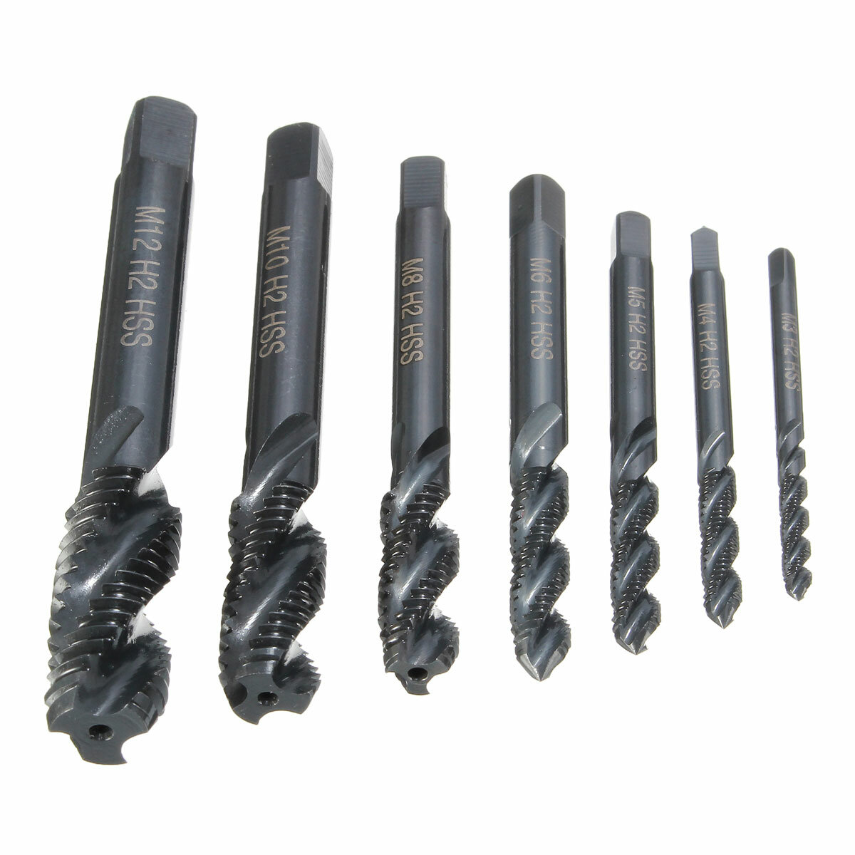 Drillpro 7pcs M3-M12 HSS Nitriding Coated Screw Tap Metric Right Hand Spiral Screw Thread Tap