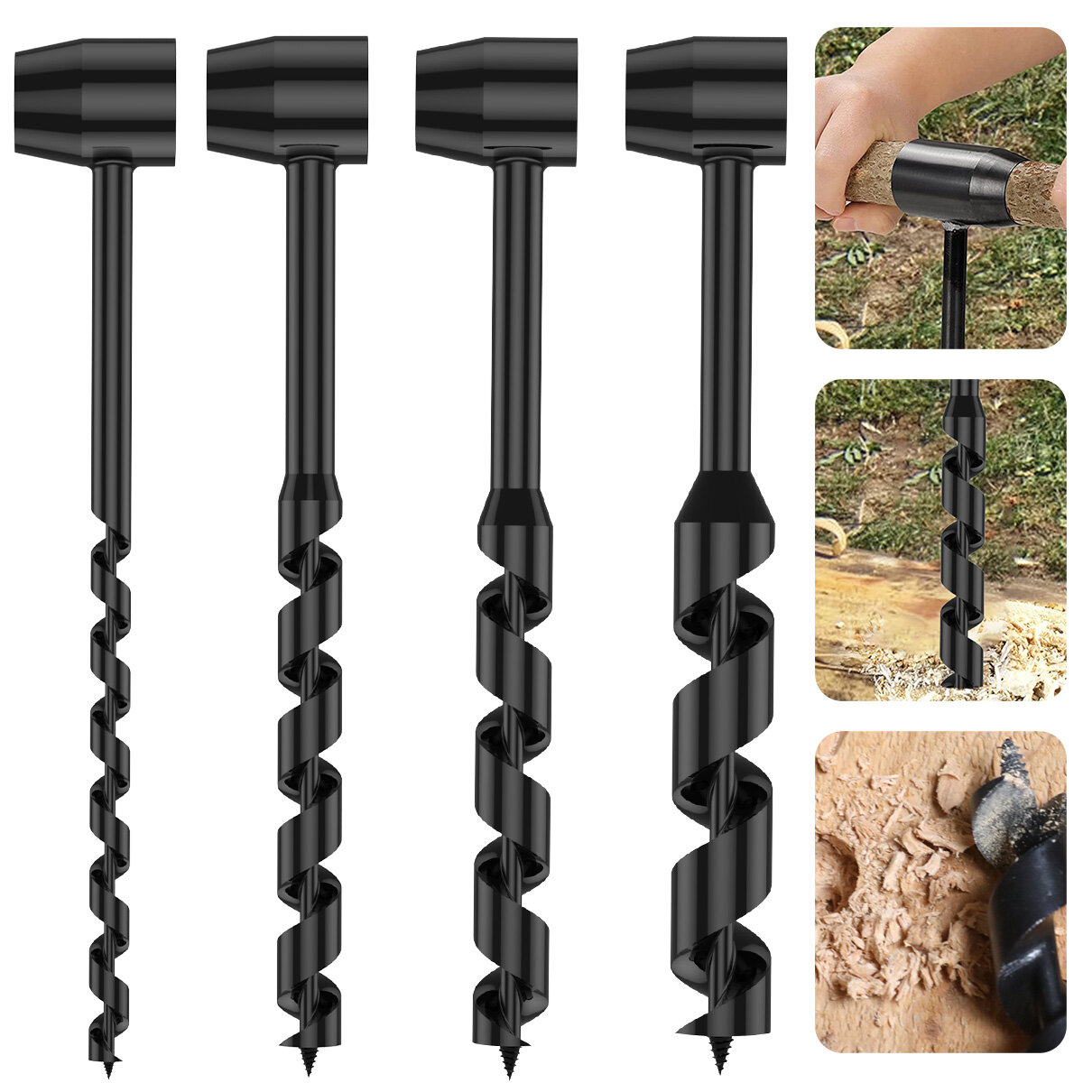 Hand Drill Carbon Steel Manual Auger Drill Portable Manual Survival Drill Bit Self-Tapping Survival Wood Punch Tool 4 Size Optio