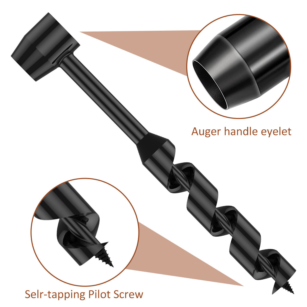 Hand Drill Carbon Steel Manual Auger Drill Portable Manual Survival Drill Bit Self-Tapping Survival Wood Punch Tool 4 Size Optio