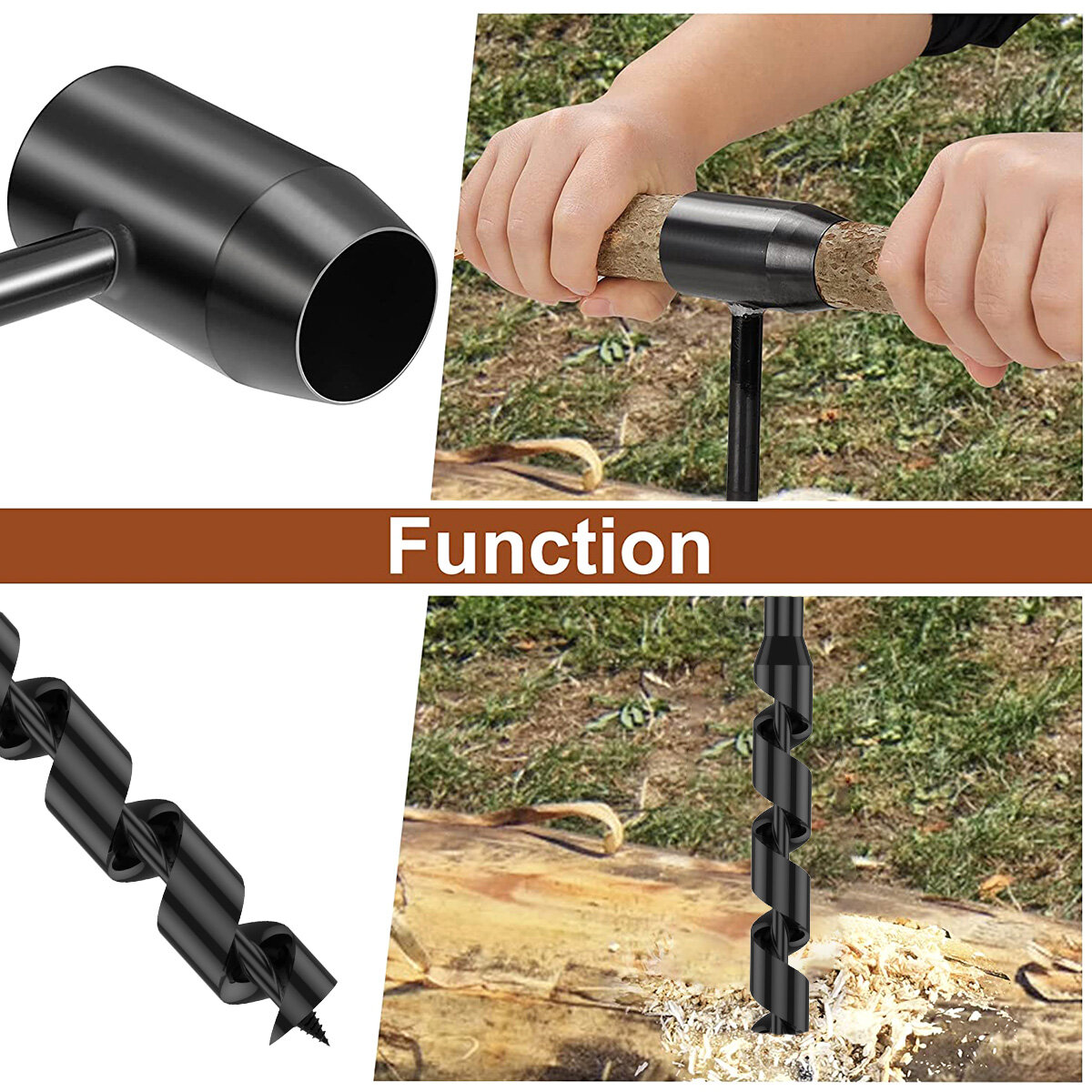 Hand Drill Carbon Steel Manual Auger Drill Portable Manual Survival Drill Bit Self-Tapping Survival Wood Punch Tool 4 Size Optio