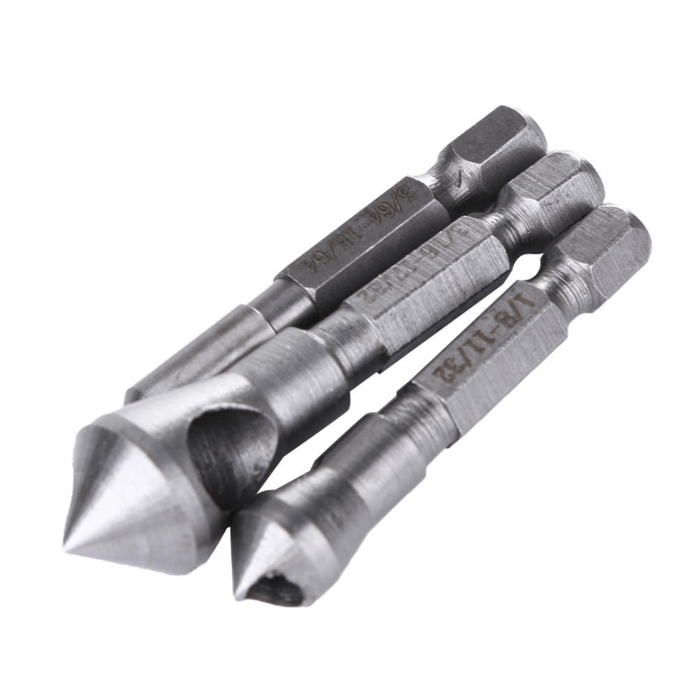 Drillpro 3pcs Countersink Drill Bit HSS Deburring Drill Bit Woodworking Metal Tool