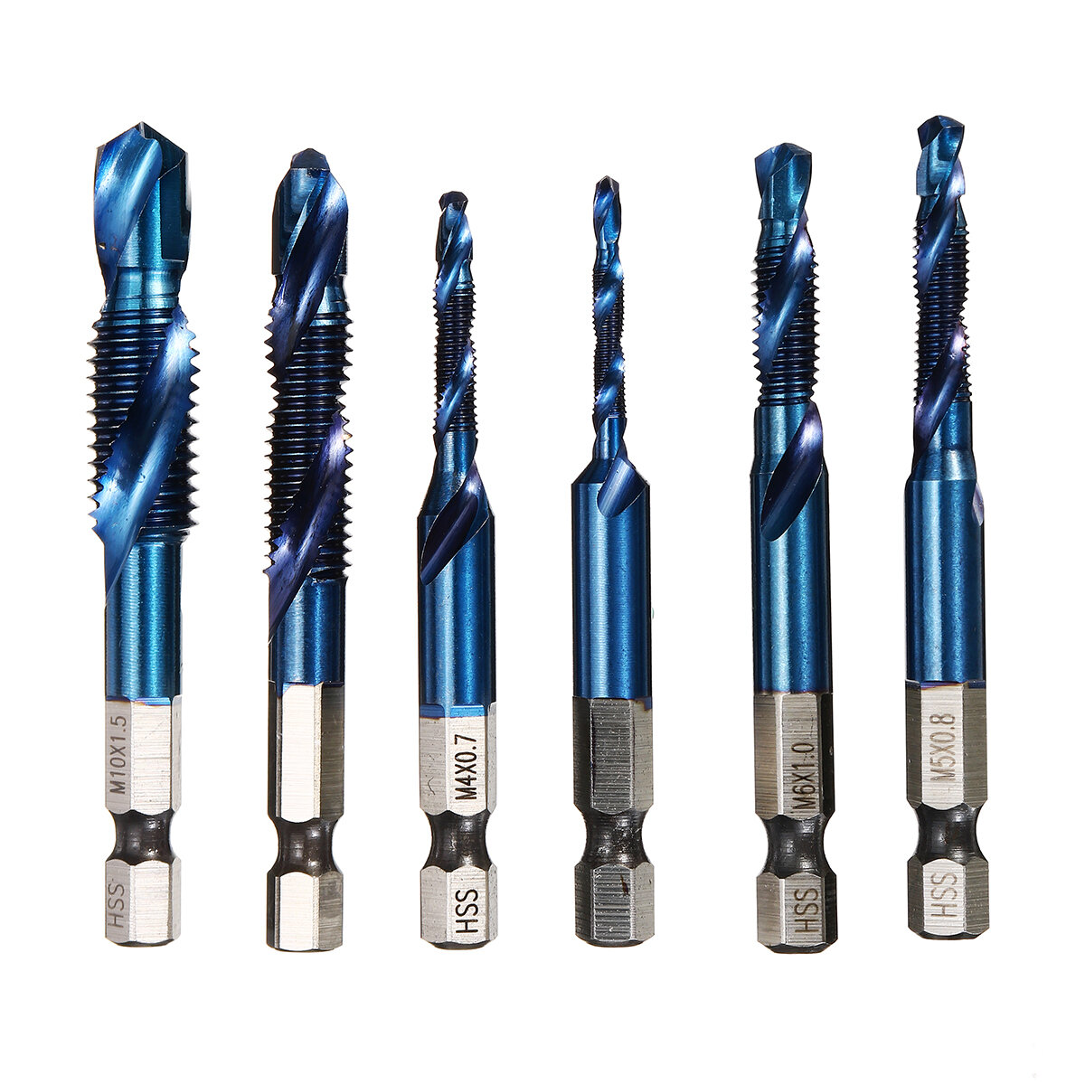 6Pcs M3-M10 1/4 Inch Hex Shank Metric Thread Blue Nano Coated HSS Drill and Tap Bits Screw Tap