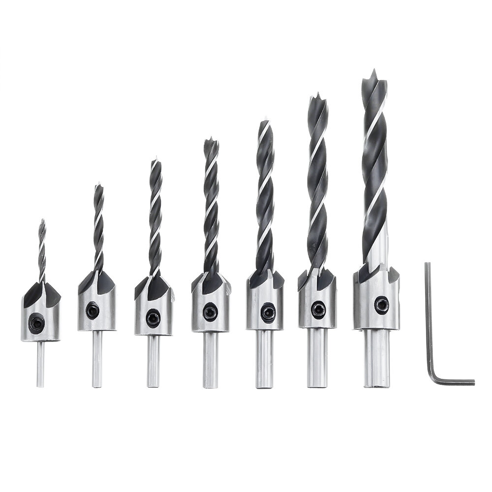 Drillpro 23pcs Woodworking Chamfering Countersunk Drill Bit Set 5 Flute Chamfering Drill Wood Plug Cutter Automatic Center Punch