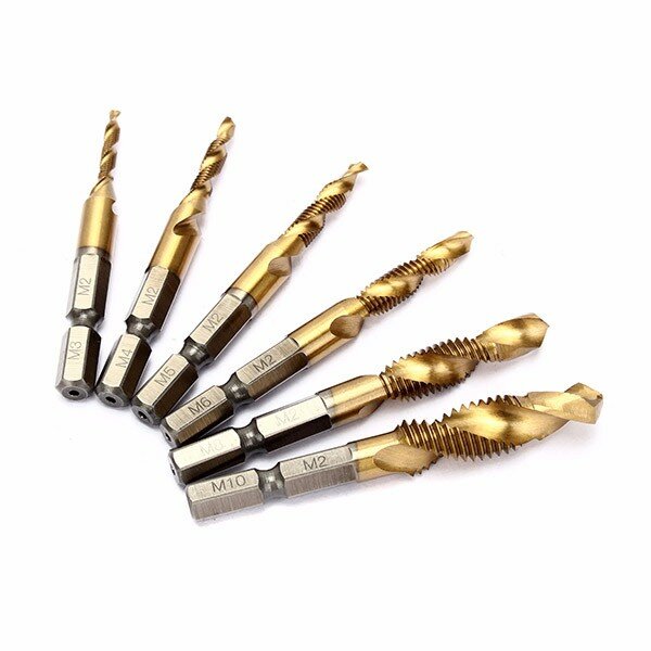 Drillpro 6pcs HSS 6542 M3-M10 Combination Drill Titanium Coated Tap Bit Set 1/4 Inch Hexagon Metric Deburr Countersink Bits Scre