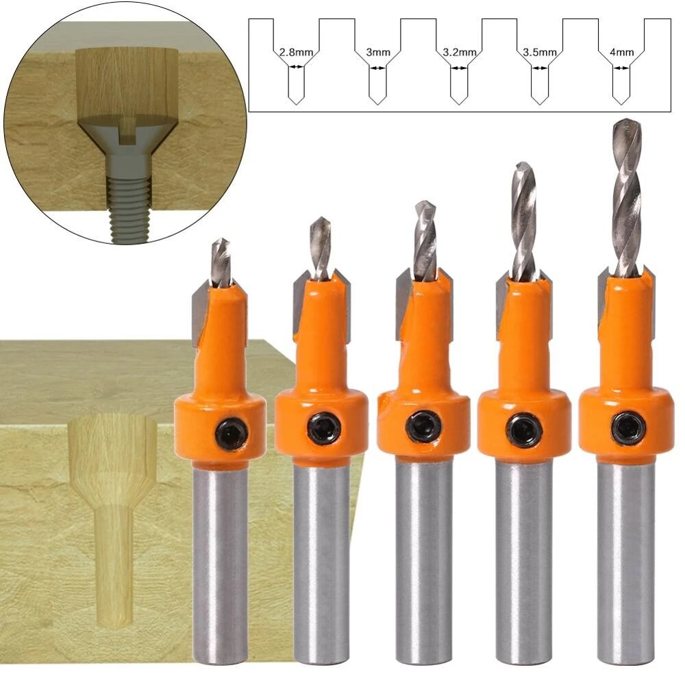 7PCS 8/10mm Shank HSS Woodworking Step Drill Countersink Router Bit Set Screw Extractor Remon Demolition for Wood Milling Cutter