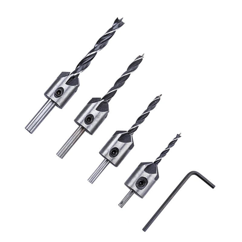 4pcs 3mm-6mm HSS Countersink Drill Bit Set Reamer Woodworking Chamfer Drill Counterbore Pliot Hole Cutter Screw Hole Drill