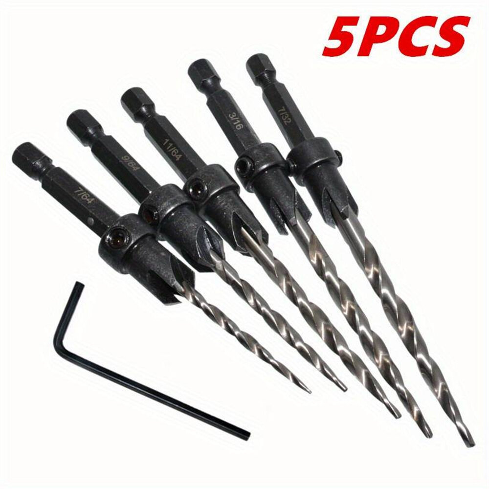 5PCS Countersink Set Countersink HSS Conical Countersink With 1 Hex Wrench Woodworking Countersink Bit