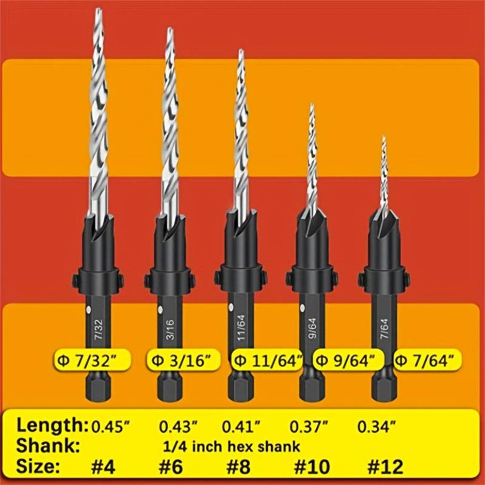 5PCS Countersink Set Countersink HSS Conical Countersink With 1 Hex Wrench Woodworking Countersink Bit