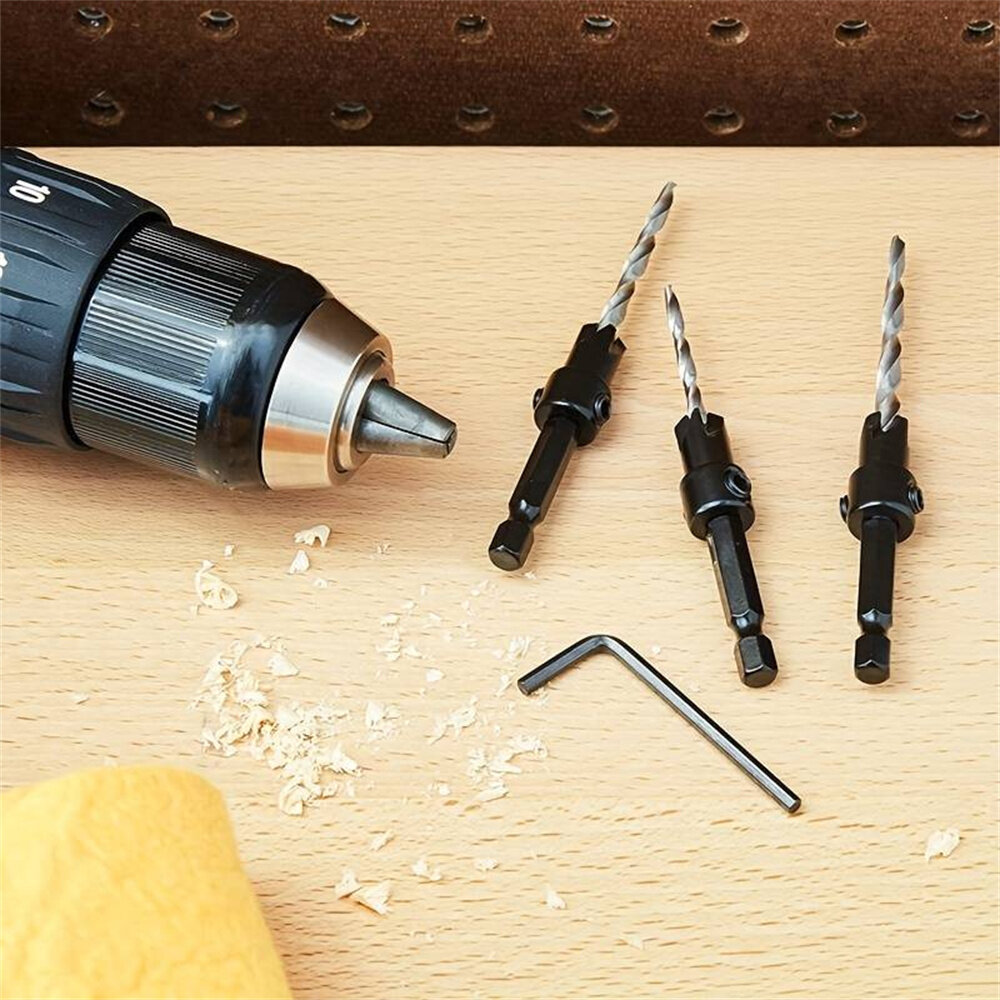 5PCS Countersink Set Countersink HSS Conical Countersink With 1 Hex Wrench Woodworking Countersink Bit