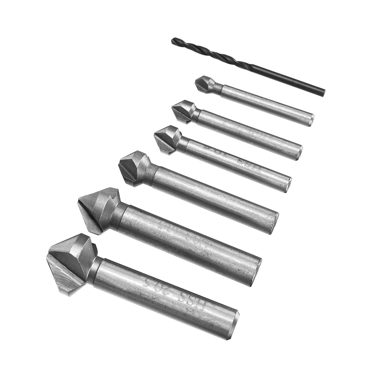 7-Piece Countersunk Drill Set, Chamfering Knife Din335 Standard C-Type Straight Shank Three Teeth, 6 Diameters 6.3 / 8.3 / 10.4