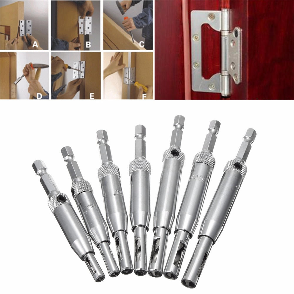 Drillpro 7pcs HSS Self Centering Hinge Drill Bit Door Window Cabinet Woodworking Hole Puncher