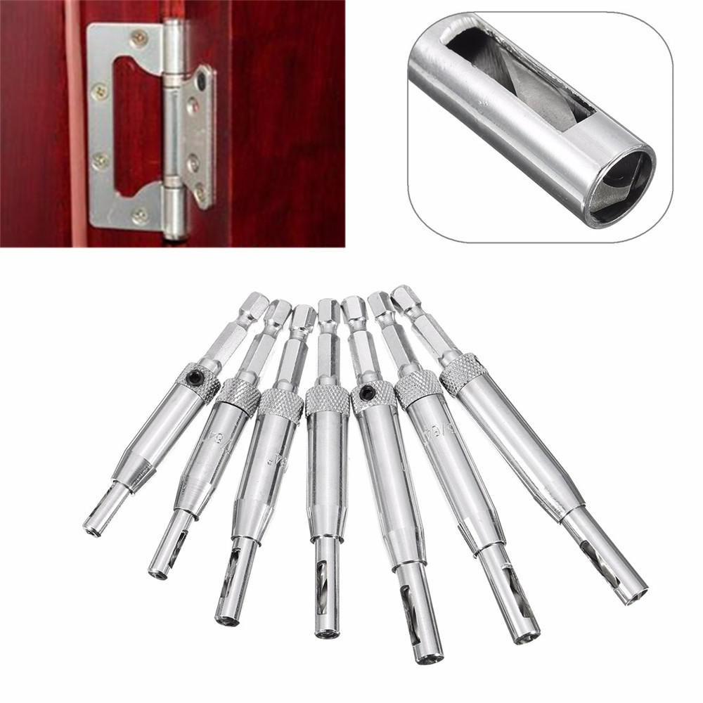 Drillpro 7pcs HSS Self Centering Hinge Drill Bit Door Window Cabinet Woodworking Hole Puncher