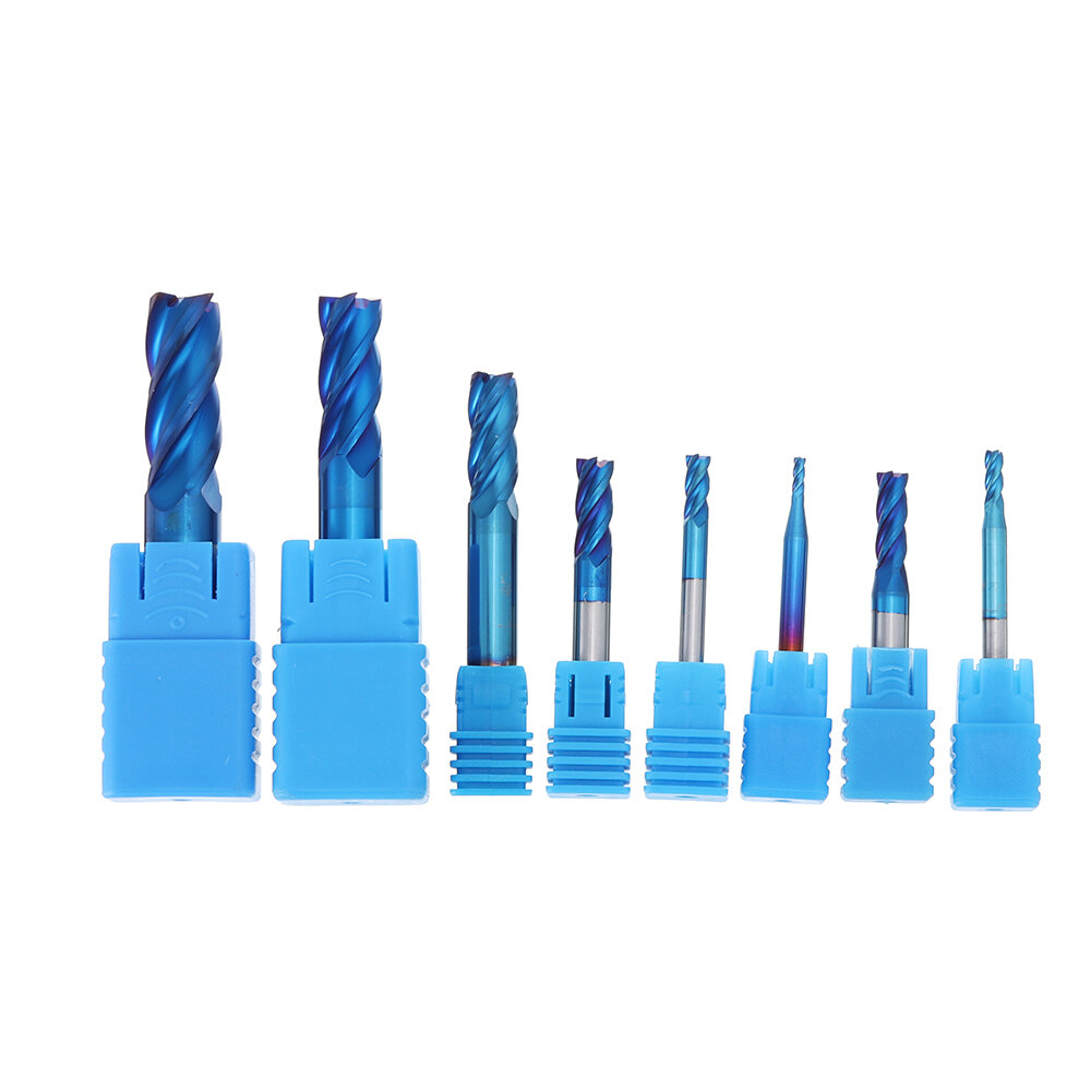 Drillpro 8Pcs Blue Naco 2-12mm 4 Flutes Carbide End Mill Set HRC50 Tungsten Steel Milling Cutter Tool