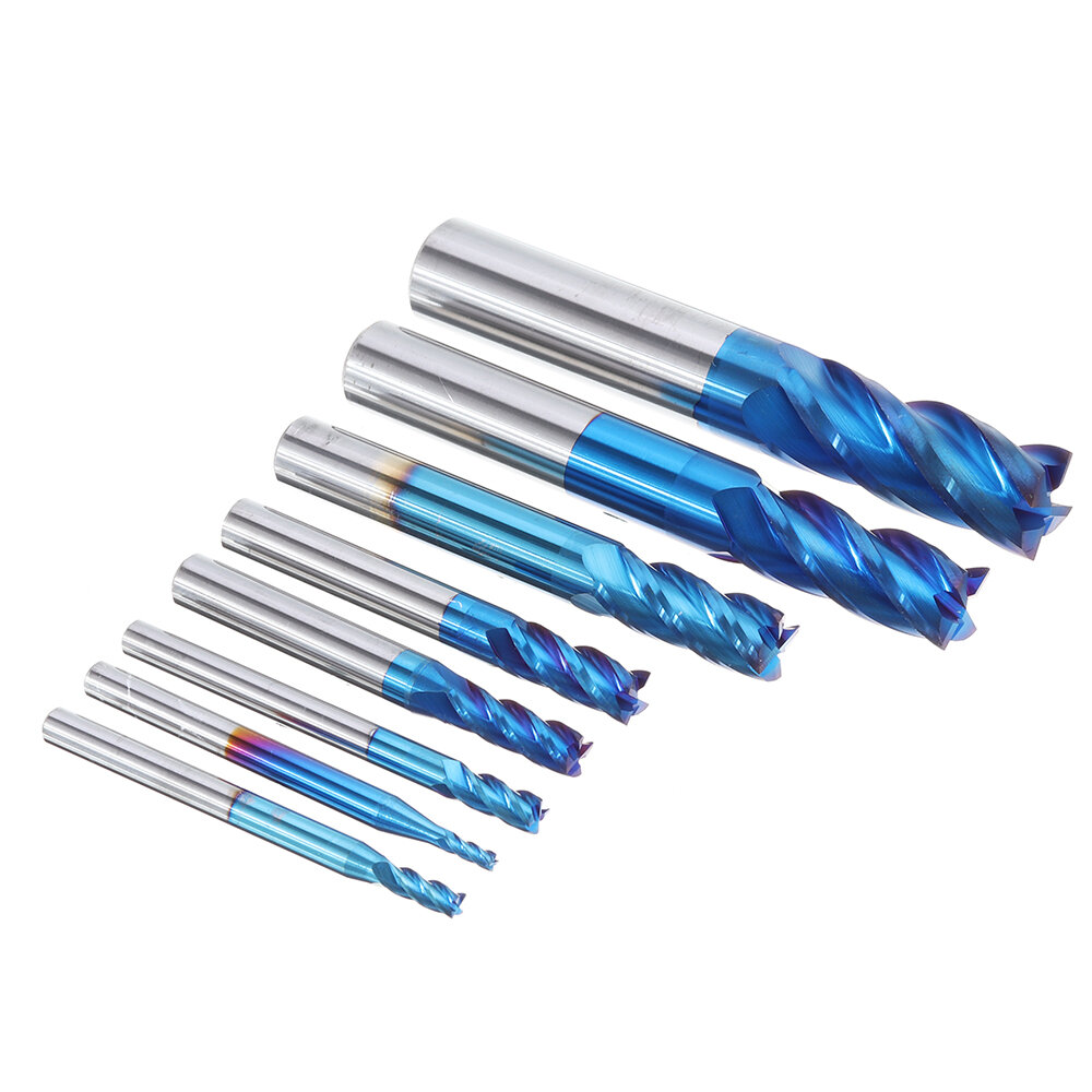 Drillpro 8Pcs Blue Naco 2-12mm 4 Flutes Carbide End Mill Set HRC50 Tungsten Steel Milling Cutter Tool