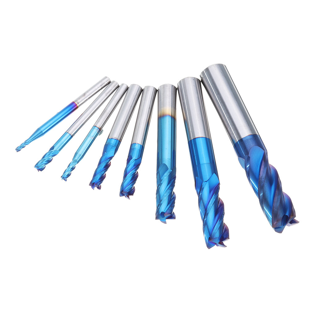 Drillpro 8Pcs Blue Naco 2-12mm 4 Flutes Carbide End Mill Set HRC50 Tungsten Steel Milling Cutter Tool