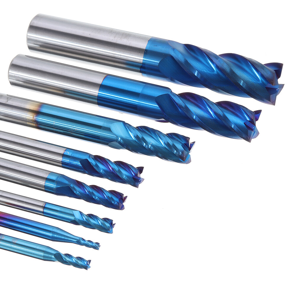 Drillpro 8Pcs Blue Naco 2-12mm 4 Flutes Carbide End Mill Set HRC50 Tungsten Steel Milling Cutter Tool