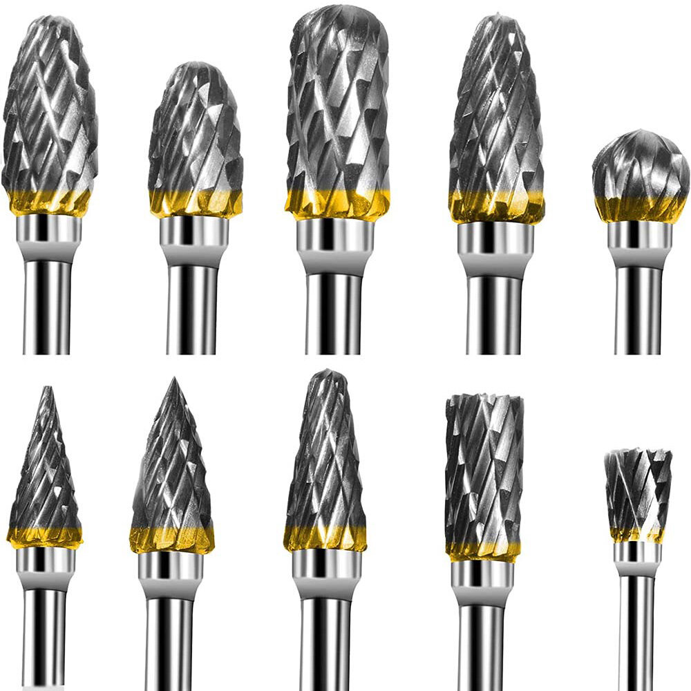 New 10 pcs 1/8" Shank Tungsten Carbide Milling Cutter Rotary Tool Burr Double Diamond Cutting Rotary Dremel Tools Electric