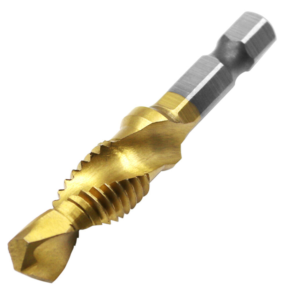 6Pcs 1/4 Inch M3-M10 Screw Tap HSS Combination Drill Tap Bit Set Hex Shank Deburr Countersink Bits