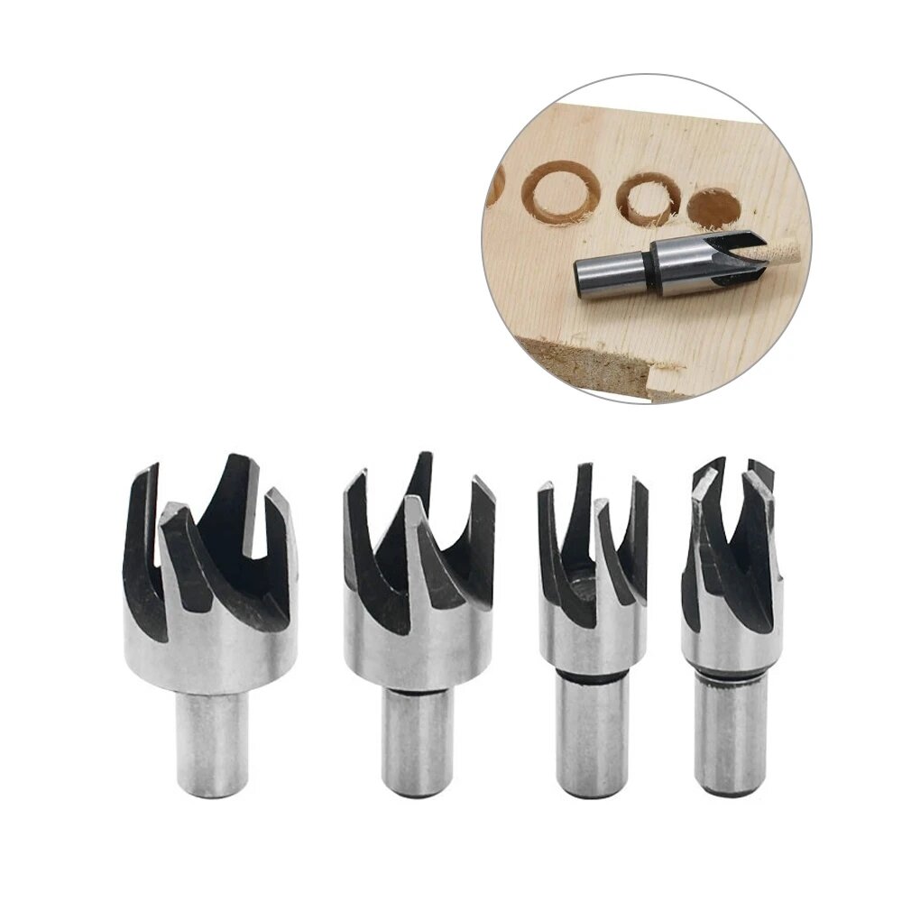 4PCS Claw Corkscrew 6/8/10/13mm Carbon Steel Wood Plug Hole Cutter Drill Bit Set