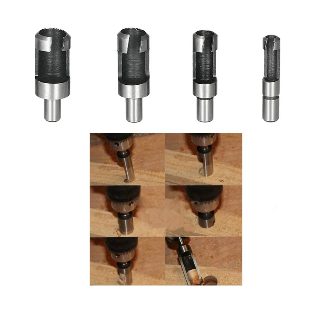 4PCS Claw Corkscrew 6/8/10/13mm Carbon Steel Wood Plug Hole Cutter Drill Bit Set