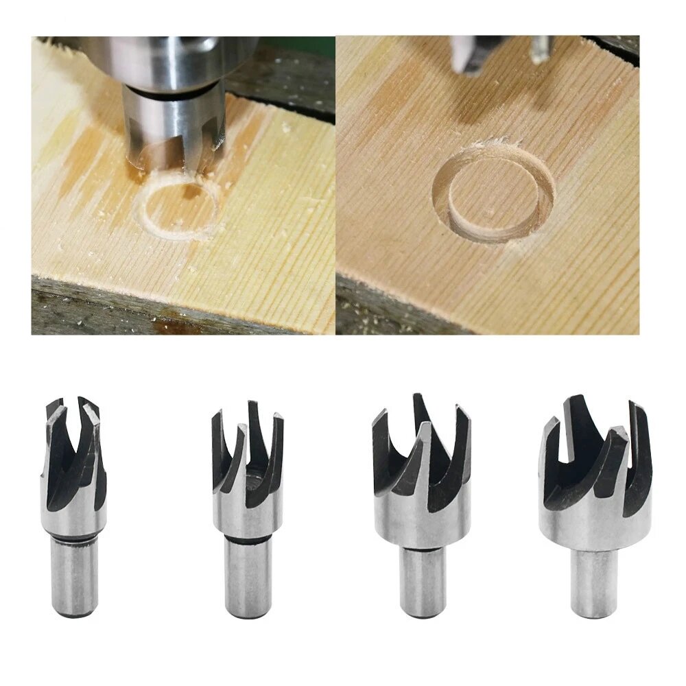 4PCS Claw Corkscrew 6/8/10/13mm Carbon Steel Wood Plug Hole Cutter Drill Bit Set