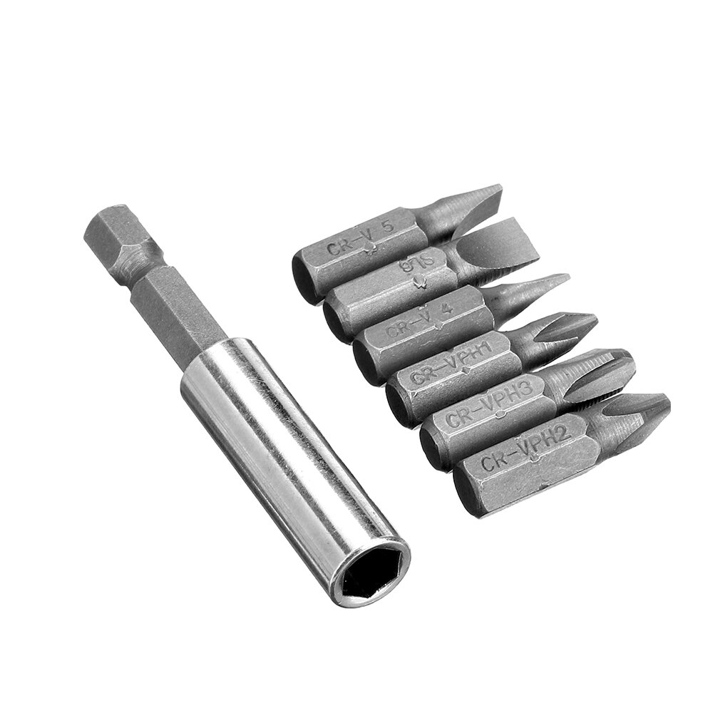 7PCS Precision Screwdriver Bit Set with 25mm Length PH1 PH2 PH3 SL4 SL5 SL6 Bits and 60mm Extension Bar Universal CRV Material C