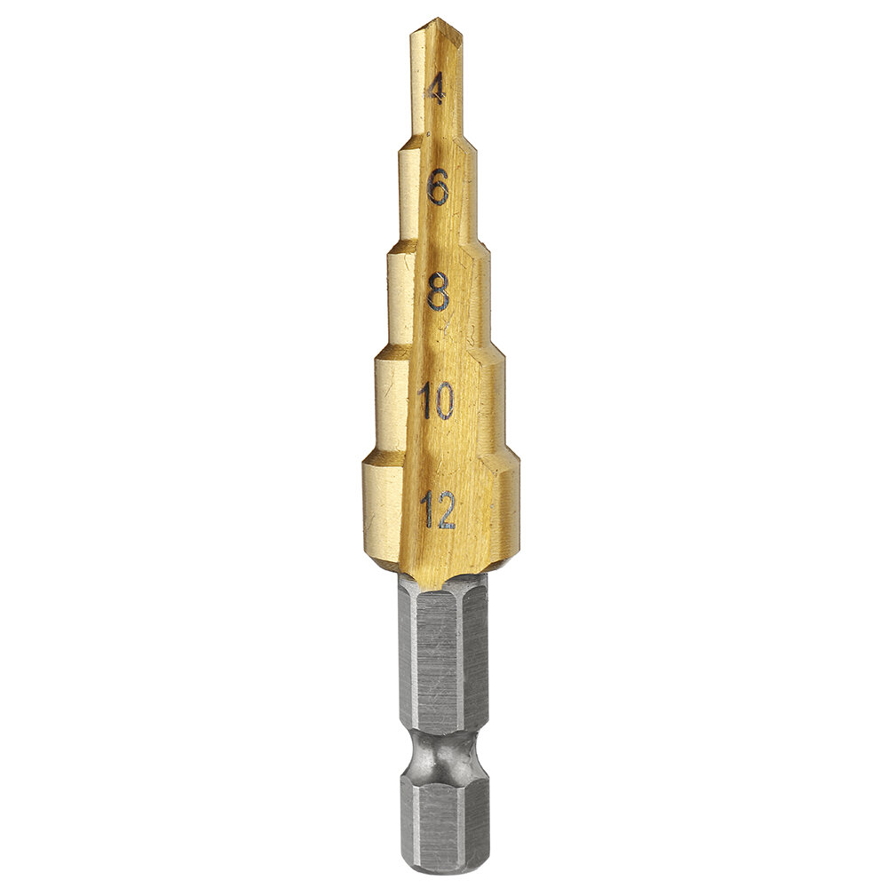 Drillpro 3Pcs 1/4 Inch Hex Shank HSS Titanium Coated Step Drill Bit Set 3-12/4-12/4-20mm