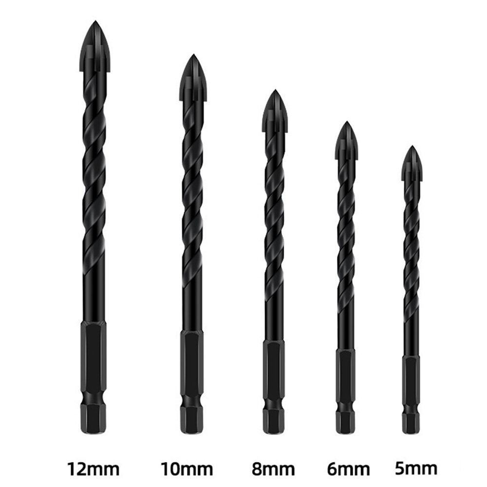 5PCS Tile Drill Bit Four-Edged Impact Overlord Drill Hexagonal Handle Concrete Triangle Drill Electric Glass Punching Special